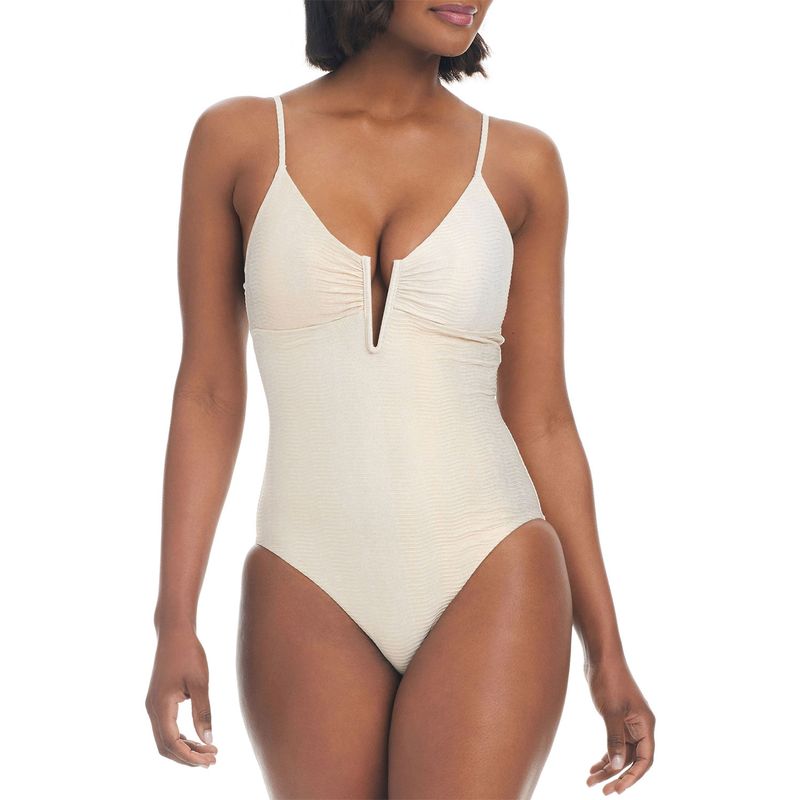 Bar Iii Womens V-Wire Plunge-Neck One-Piece Swimsuit Small White/Gold - Nwt $94